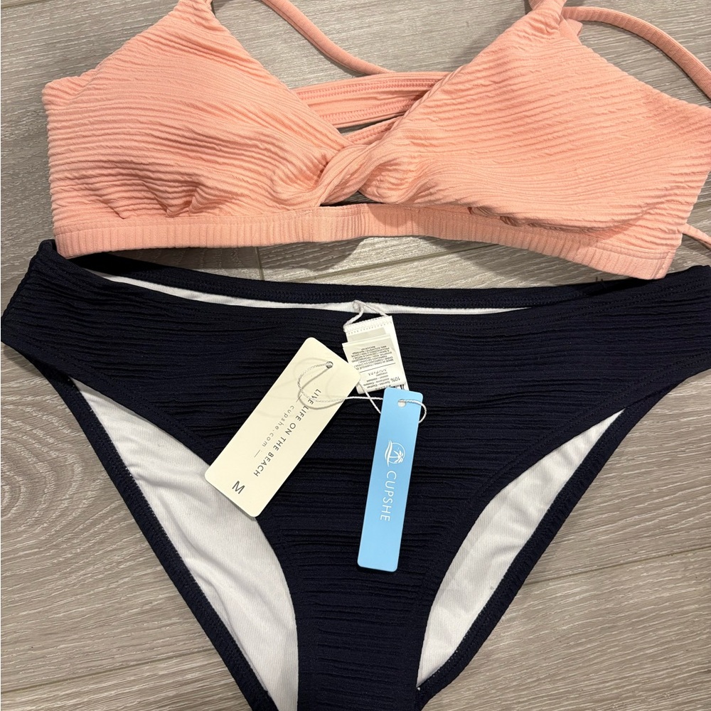 Cupshe Coral and Navy Bikini Set